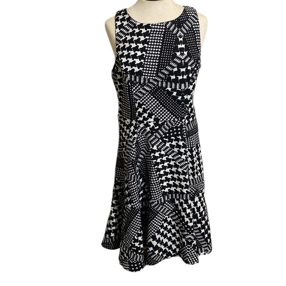 Eva Franco Houndstooth Print Sleeveless Ruffle Hem Dress Women Size 12 - Picture 1 of 11